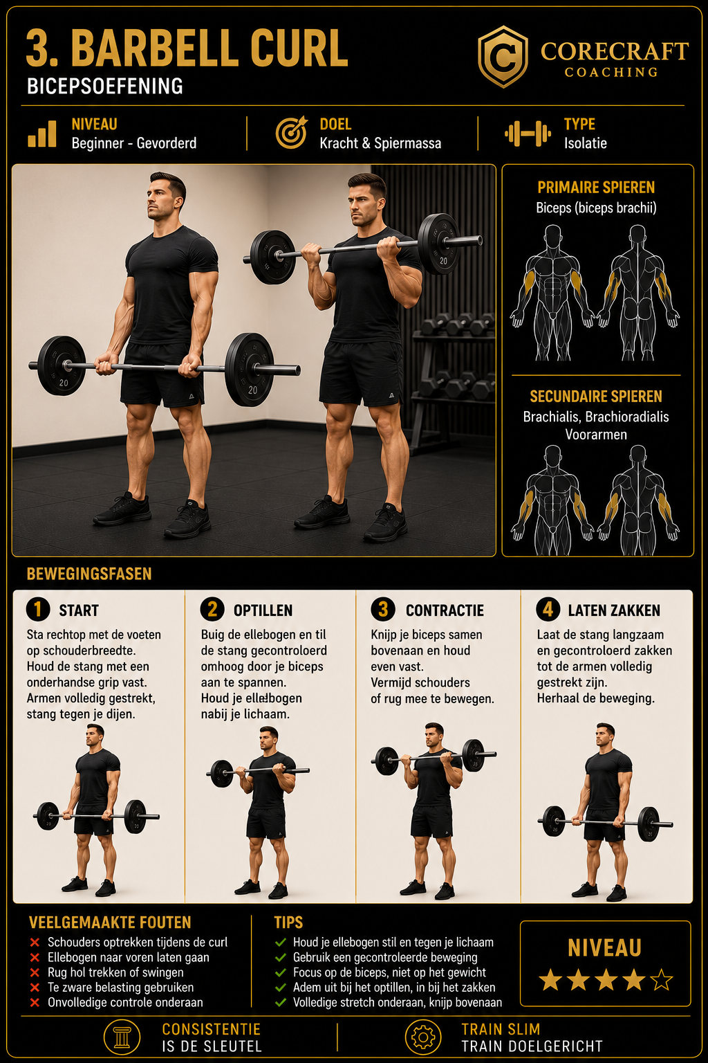 Geïllustreerde techniekgids voor Barbell curl