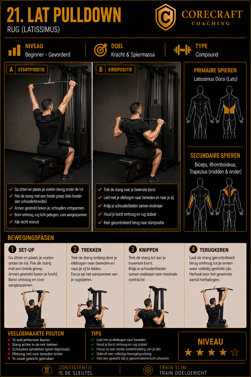 Geïllustreerde techniekgids voor Lat Pulldown
